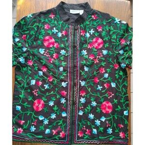 National Vintage Embroidered  Floral Overshirt Lightweight Jacket  Women's Sz L